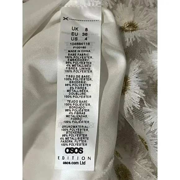 ASOS EDITION Ivory Embroidered Daisy Midi Dress UK 8 / US 4 – NWT Puff Sleeve - Picture 13 of 13